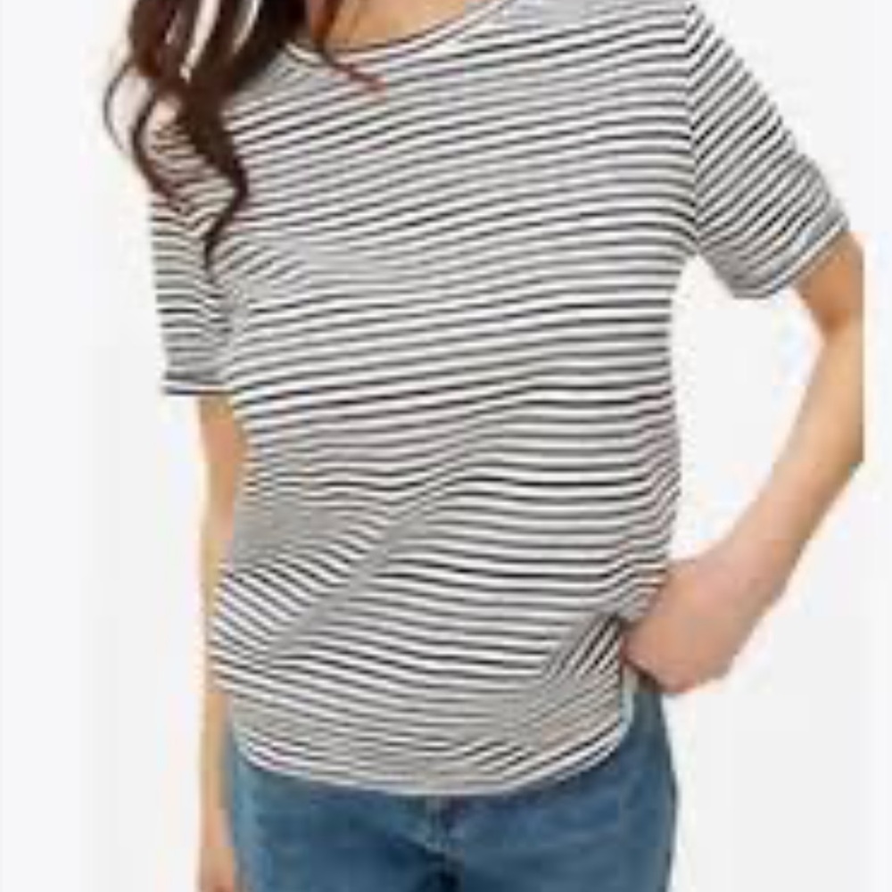 Chico’s The Ultimate Tee 100% Pima Cotton Striped Shirt Black White Size 1 M